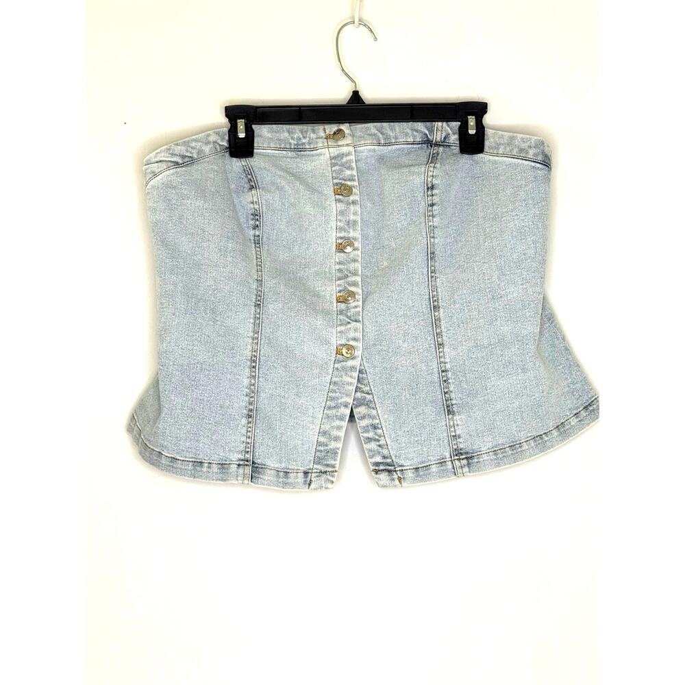 Divided by H&M Light Blue Denim Button-up Tube Top Cotton Spandex Sz XL EUC